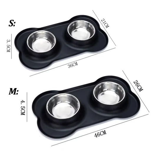 Dog Bowls Stainless Steel Food and Water Bowl Set 2 in 1 No Spill Waterproof Silicone Pet Food Mat