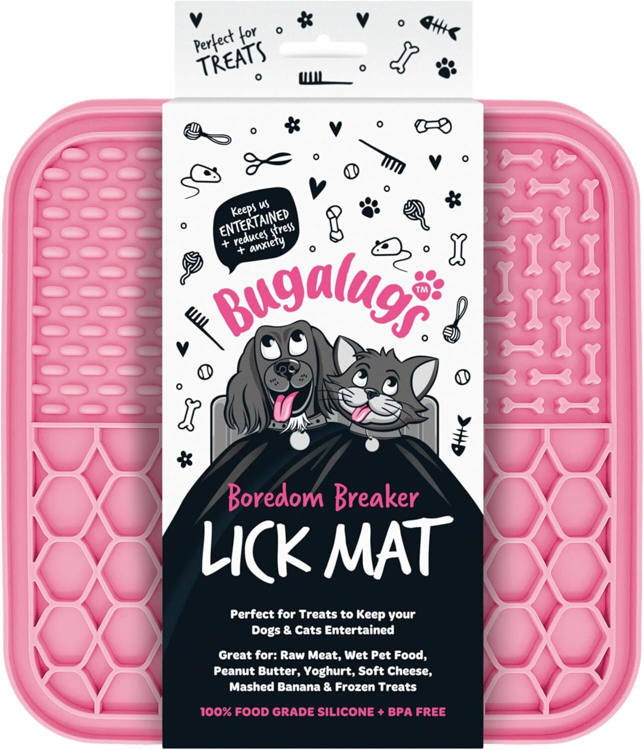 Bugalugs Boredom Breaker Lick Mat, 100% Food Grade Silicone Dog Mat, BPA Free