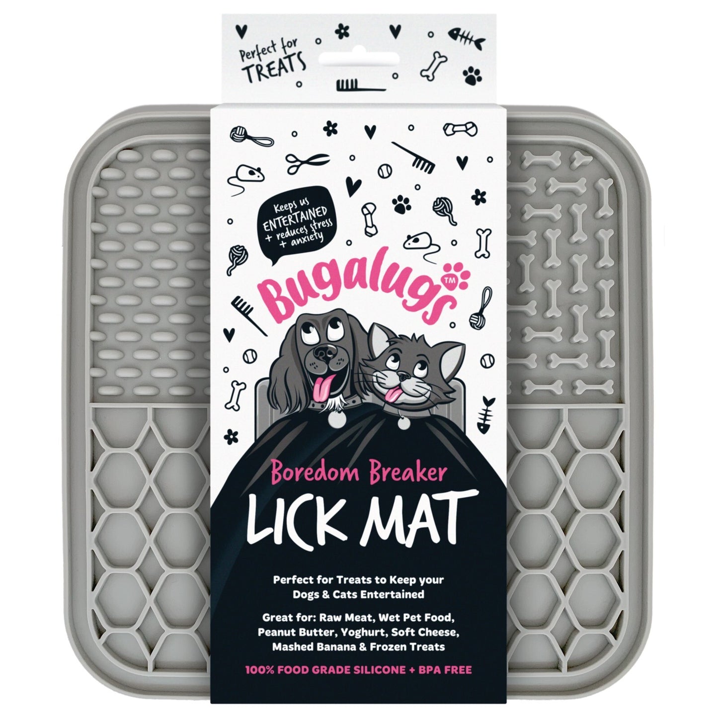 Bugalugs Boredom Breaker Lick Mat, 100% Food Grade Silicone Dog Mat, BPA Free