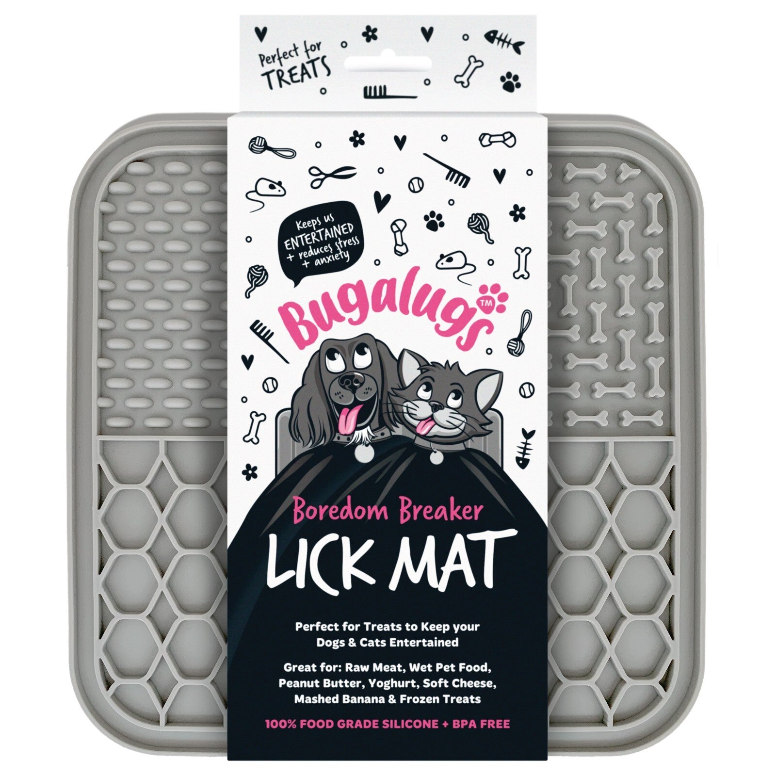 Bugalugs Boredom Breaker Lick Mat, 100% Food Grade Silicone Dog Mat, BPA Free
