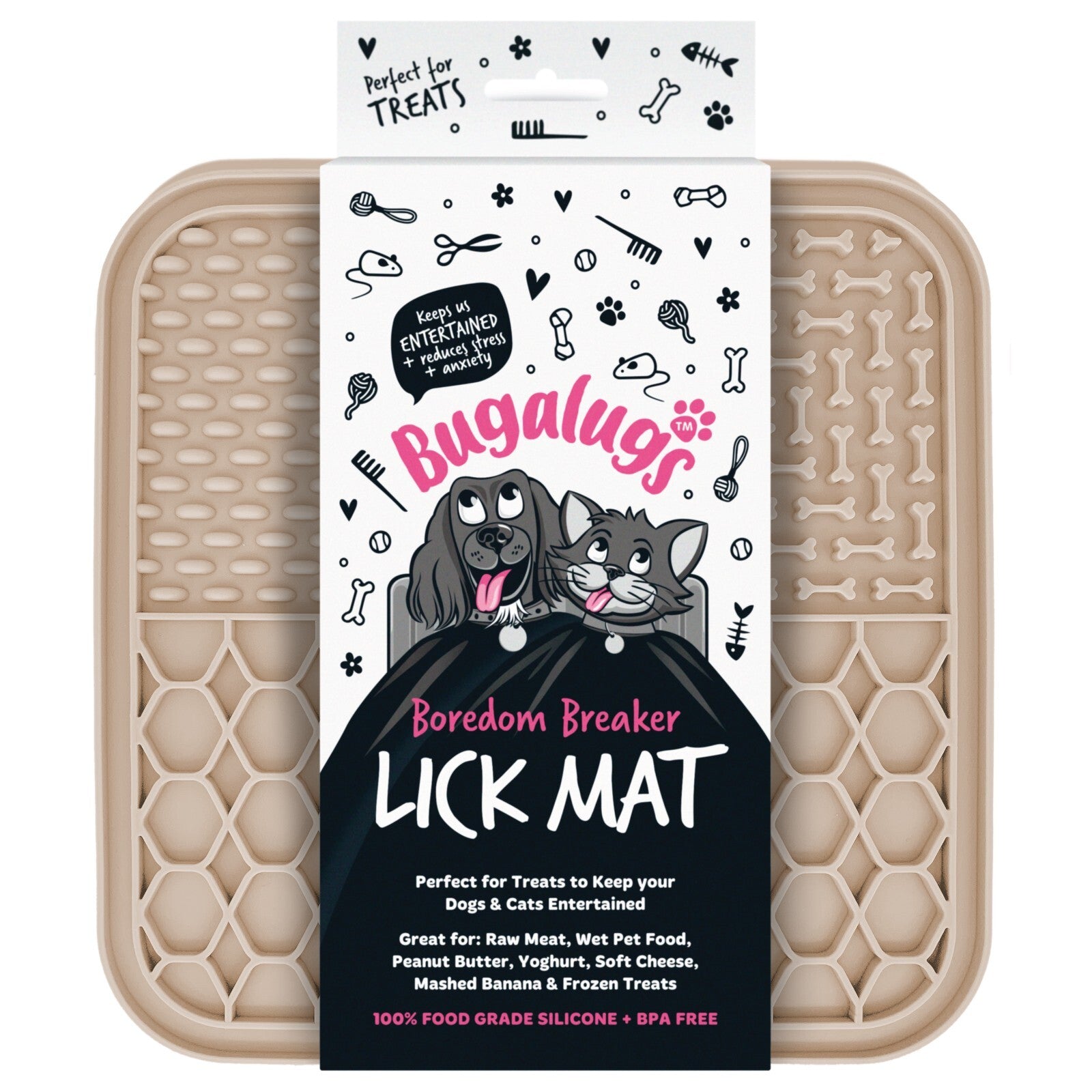 Bugalugs Boredom Breaker Lick Mat, 100% Food Grade Silicone Dog Mat, BPA Free