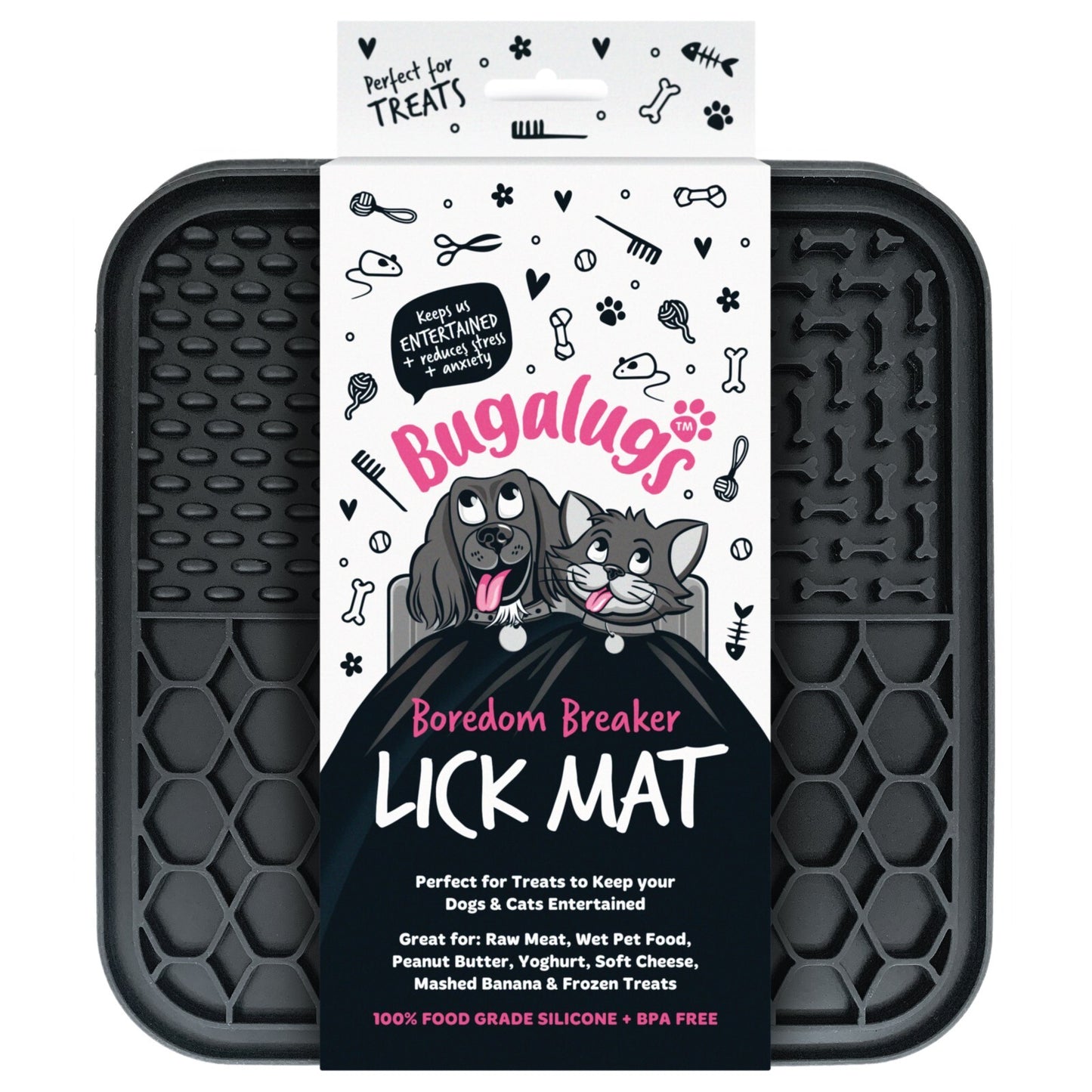 Bugalugs Boredom Breaker Lick Mat, 100% Food Grade Silicone Dog Mat, BPA Free