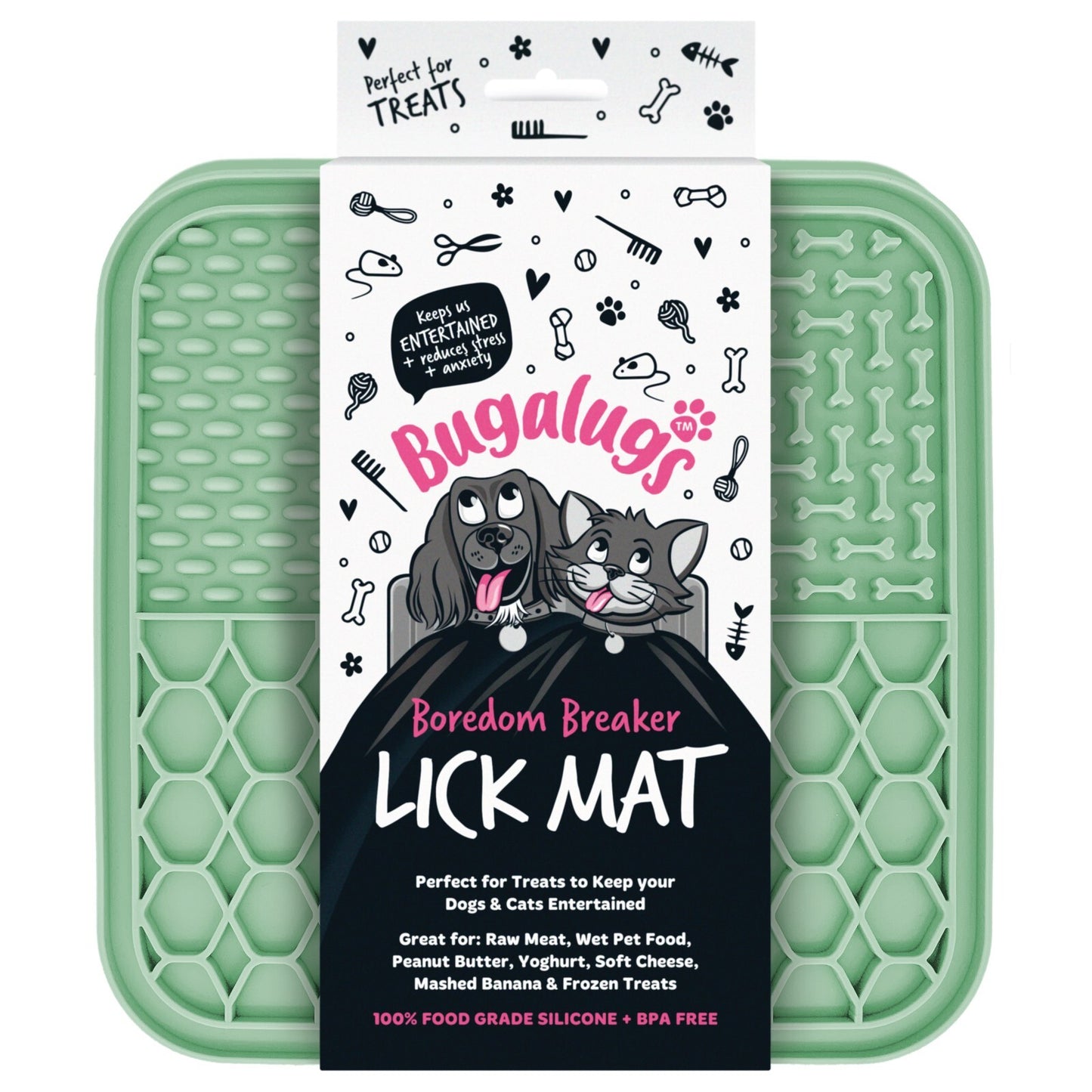 Bugalugs Boredom Breaker Lick Mat, 100% Food Grade Silicone Dog Mat, BPA Free