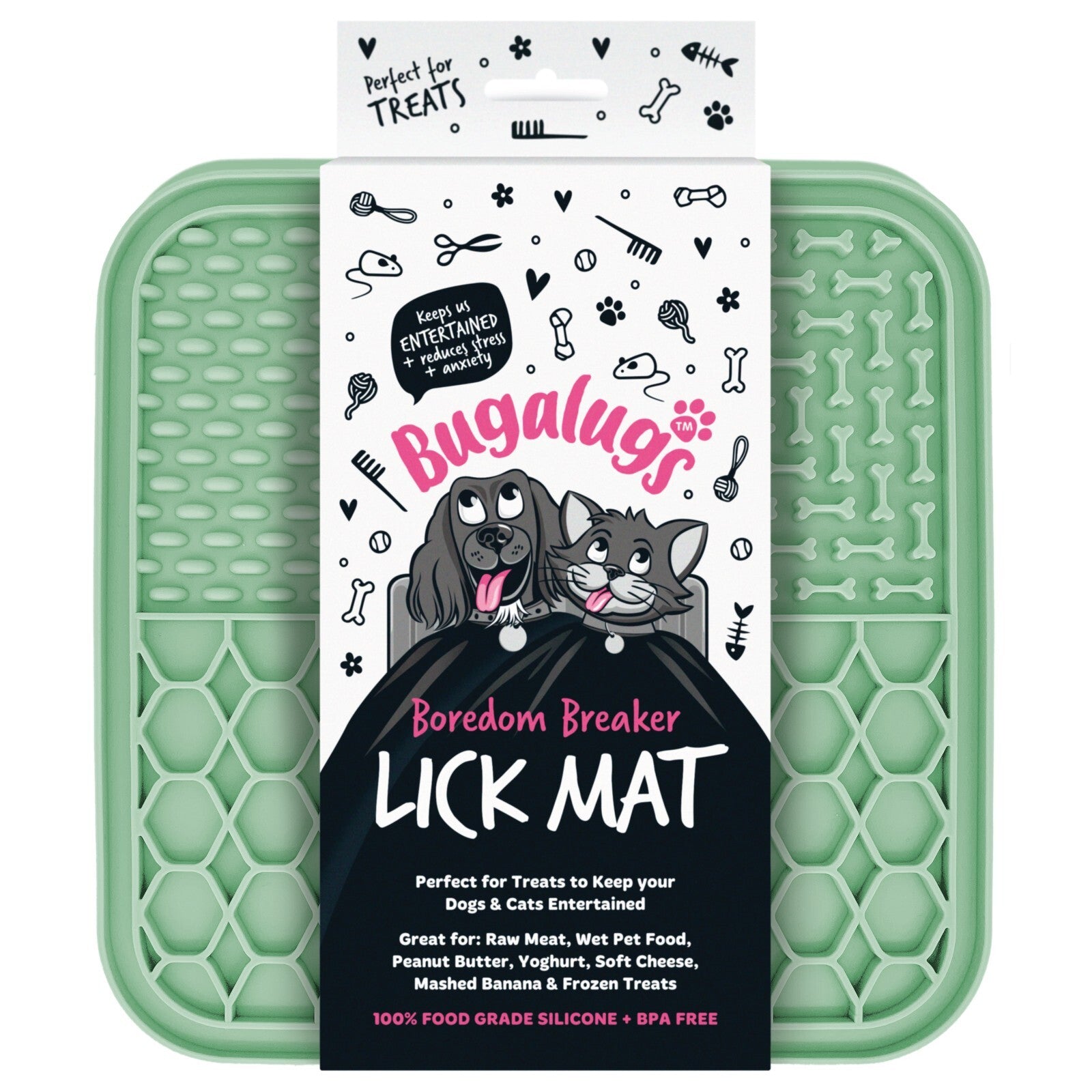 Bugalugs Boredom Breaker Lick Mat, 100% Food Grade Silicone Dog Mat, BPA Free