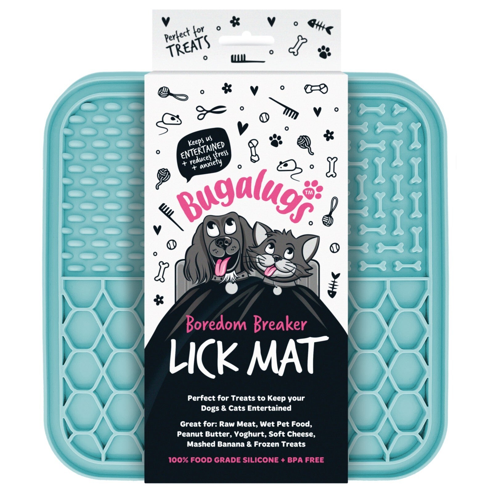 Bugalugs Boredom Breaker Lick Mat, 100% Food Grade Silicone Dog Mat, BPA Free
