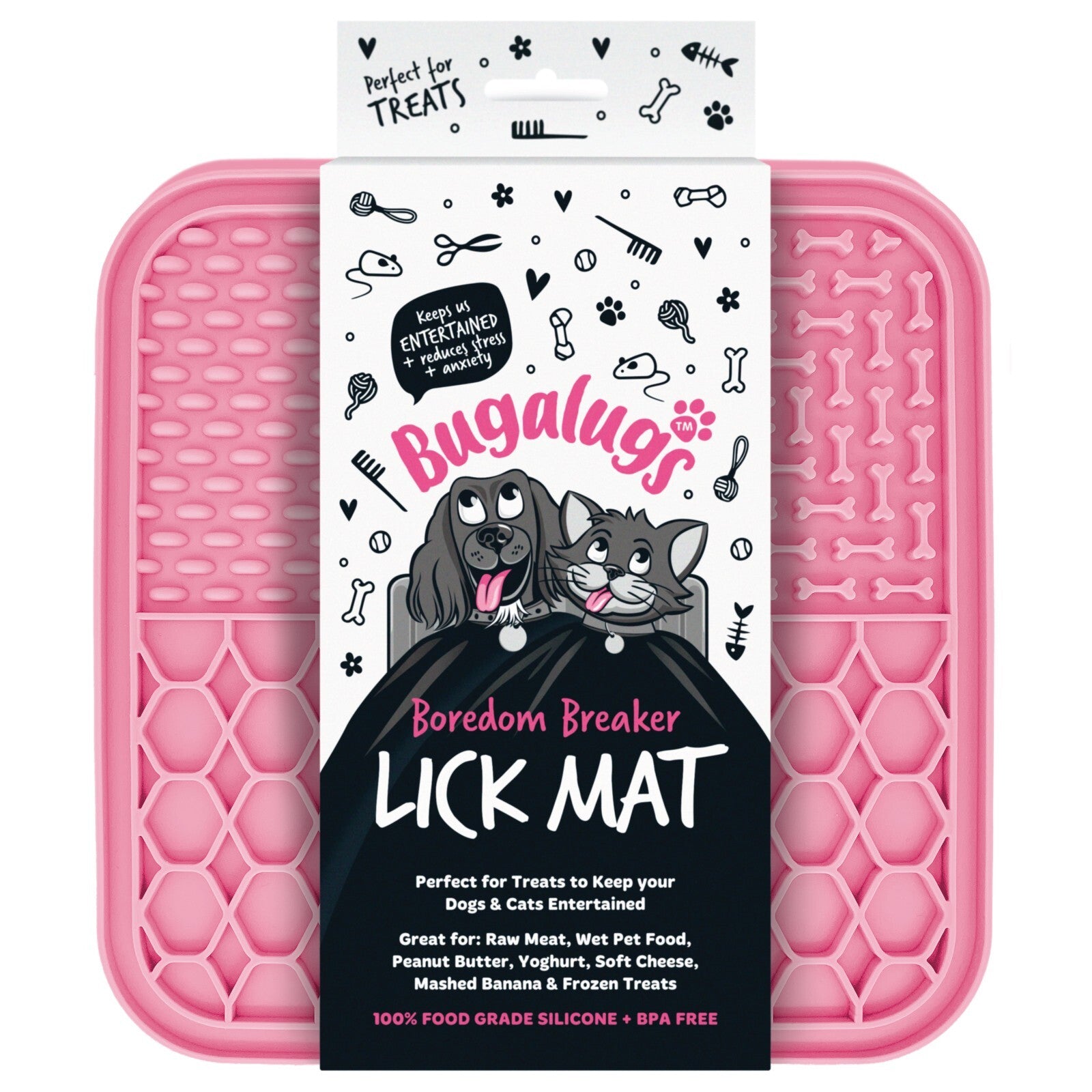Bugalugs Boredom Breaker Lick Mat, 100% Food Grade Silicone Dog Mat, BPA Free