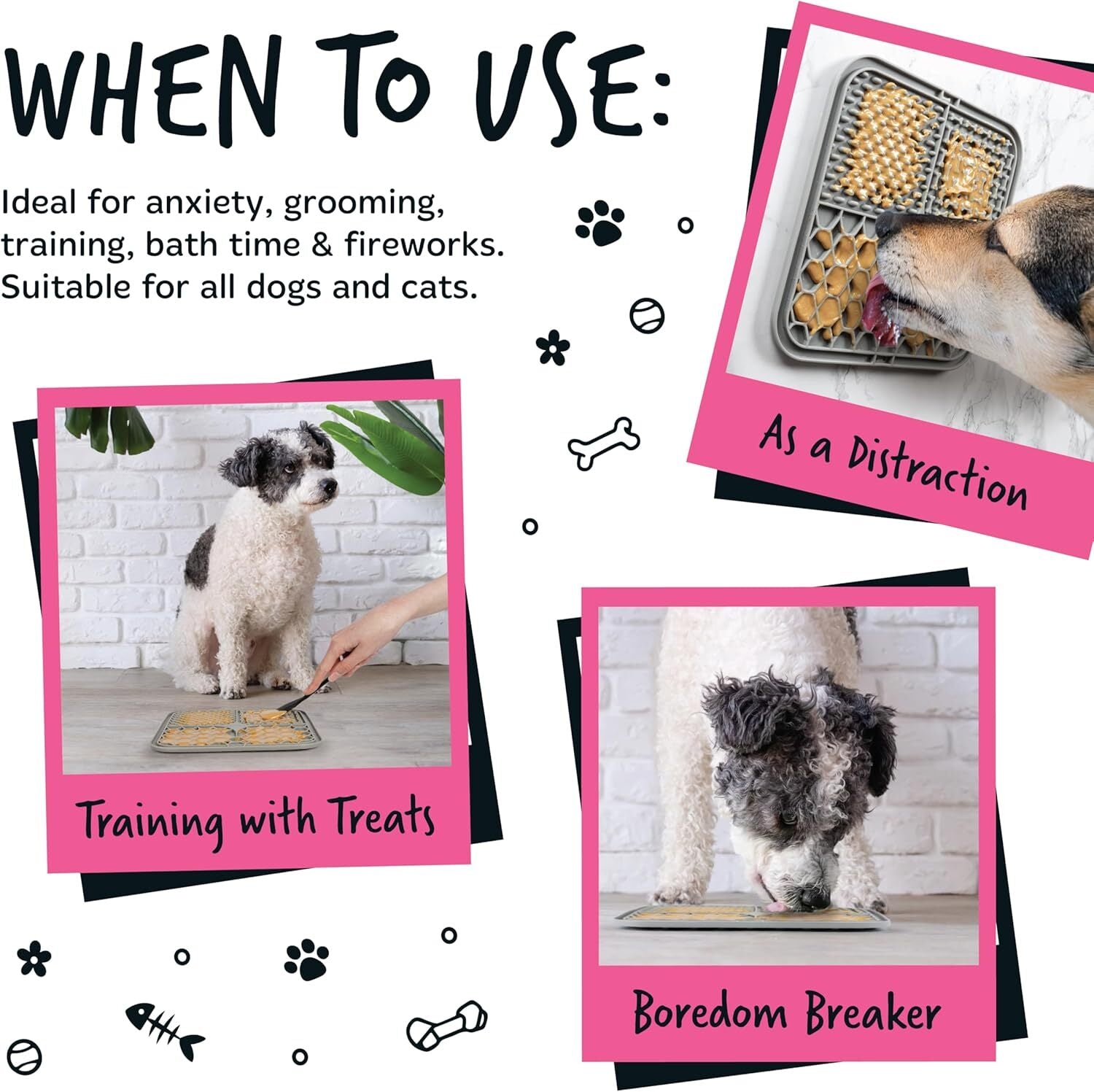 Bugalugs Boredom Breaker Lick Mat, 100% Food Grade Silicone Dog Mat, BPA Free