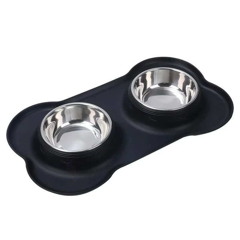 Dog Bowls Stainless Steel Food and Water Bowl Set 2 in 1 No Spill Waterproof Silicone Pet Food Mat