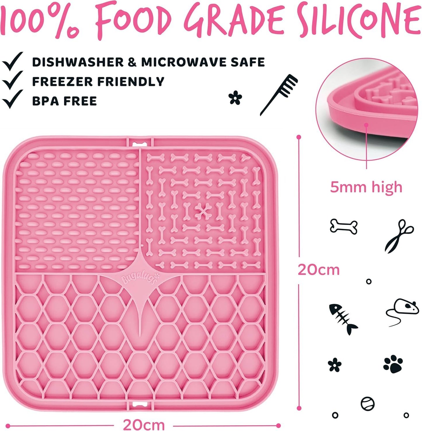 Bugalugs Boredom Breaker Lick Mat, 100% Food Grade Silicone Dog Mat, BPA Free