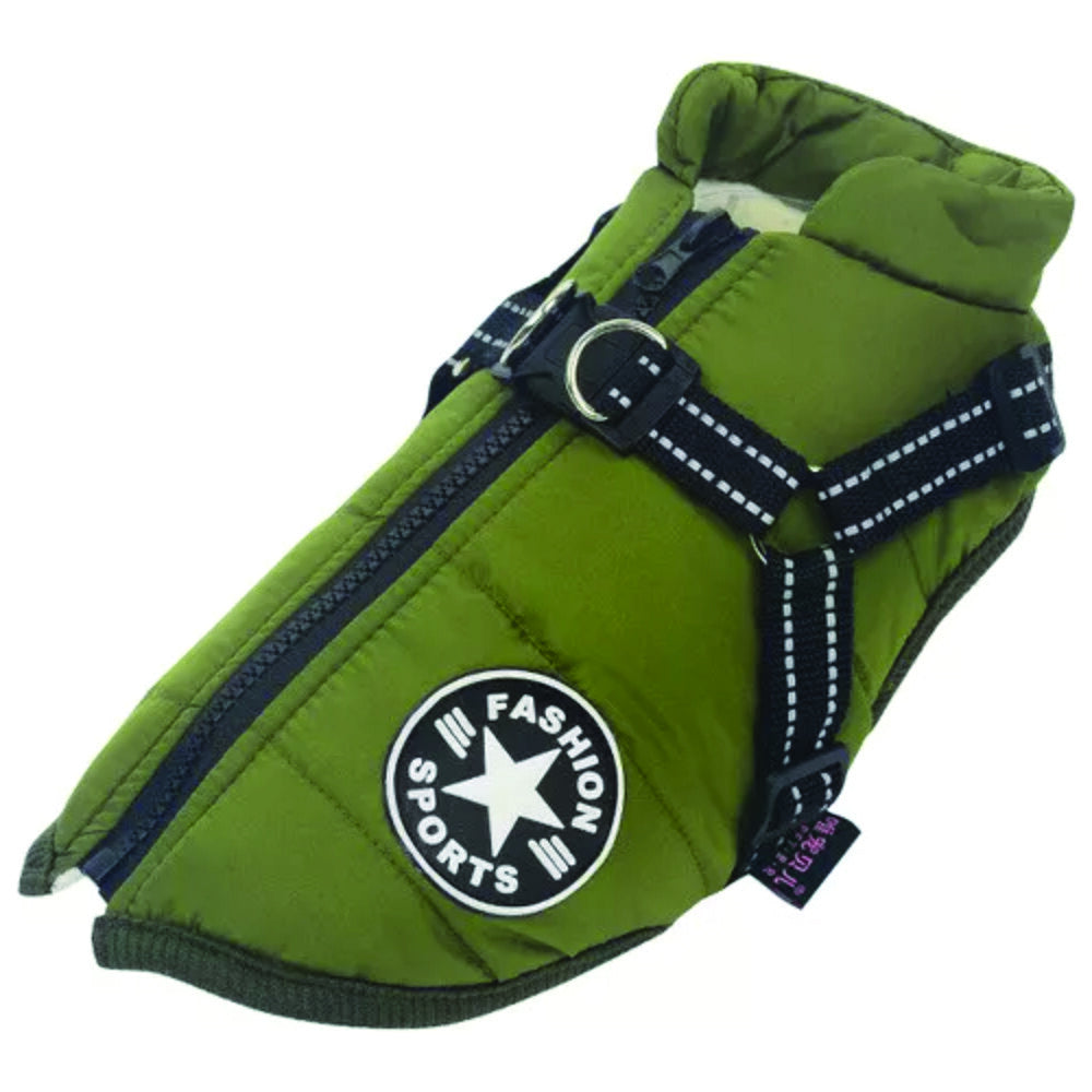 Dog Coat Waterproof with Harness Jacket Raincoat Winter Zip Coats Pet Hole Warm